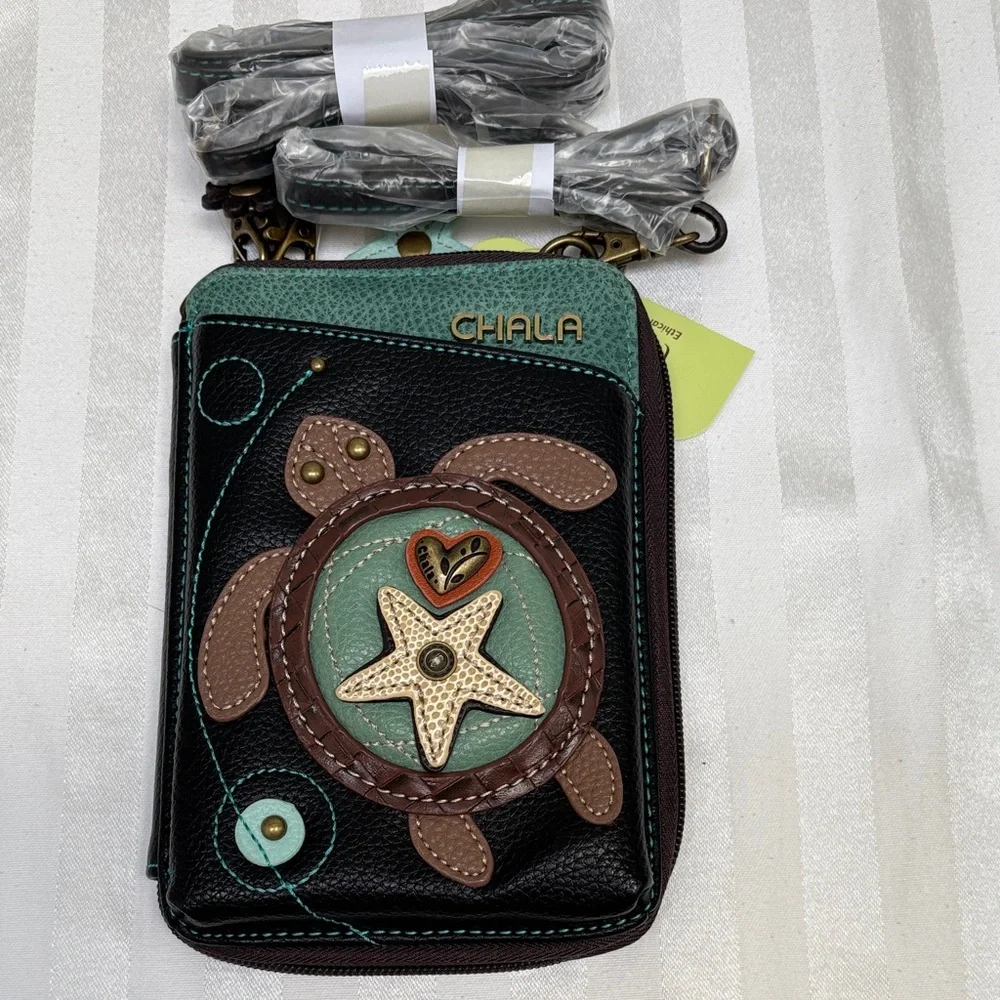 Chala Sea Turtle Brown and Green Crossbody Bag - Picture 1 of 9